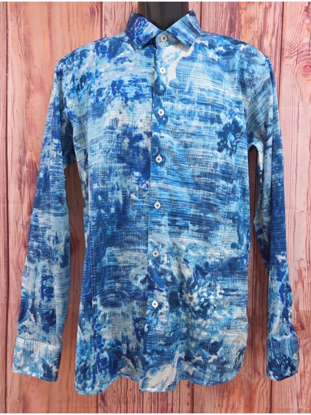 Barabas Blue Abstract Button-Down Long-Sleeve Shirt Large